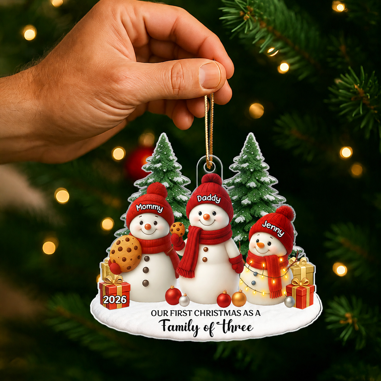 Our First Christmas As a Family of Three Four - Personalized Acrylic Ornament - Christmas Gift for New Parents