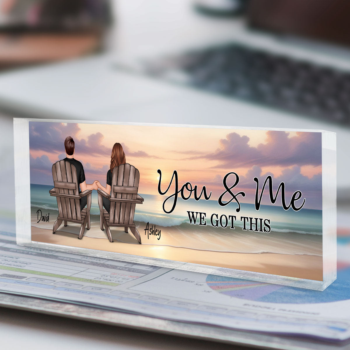 You & Me We Got This Couple Back View At Beach Personalized Acrylic Desk Block Plaque