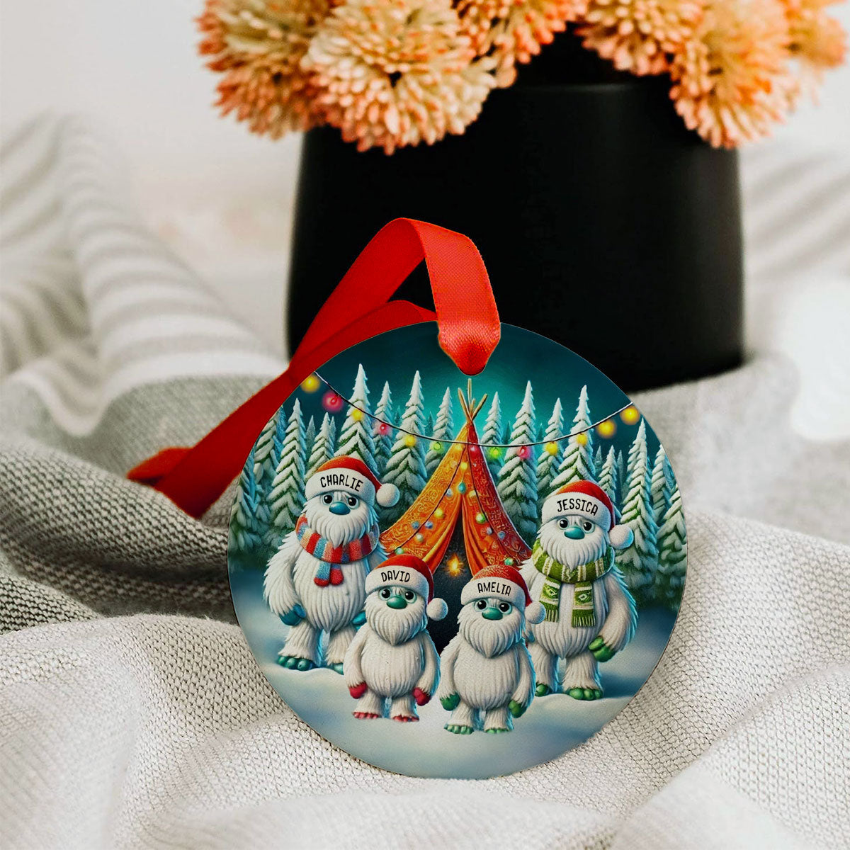 Bigfoot Family Camping Ceramic Ornament, 2024 Funny Whimsical Family Ornament, Christmas Ornament For Camping Family, For Campers