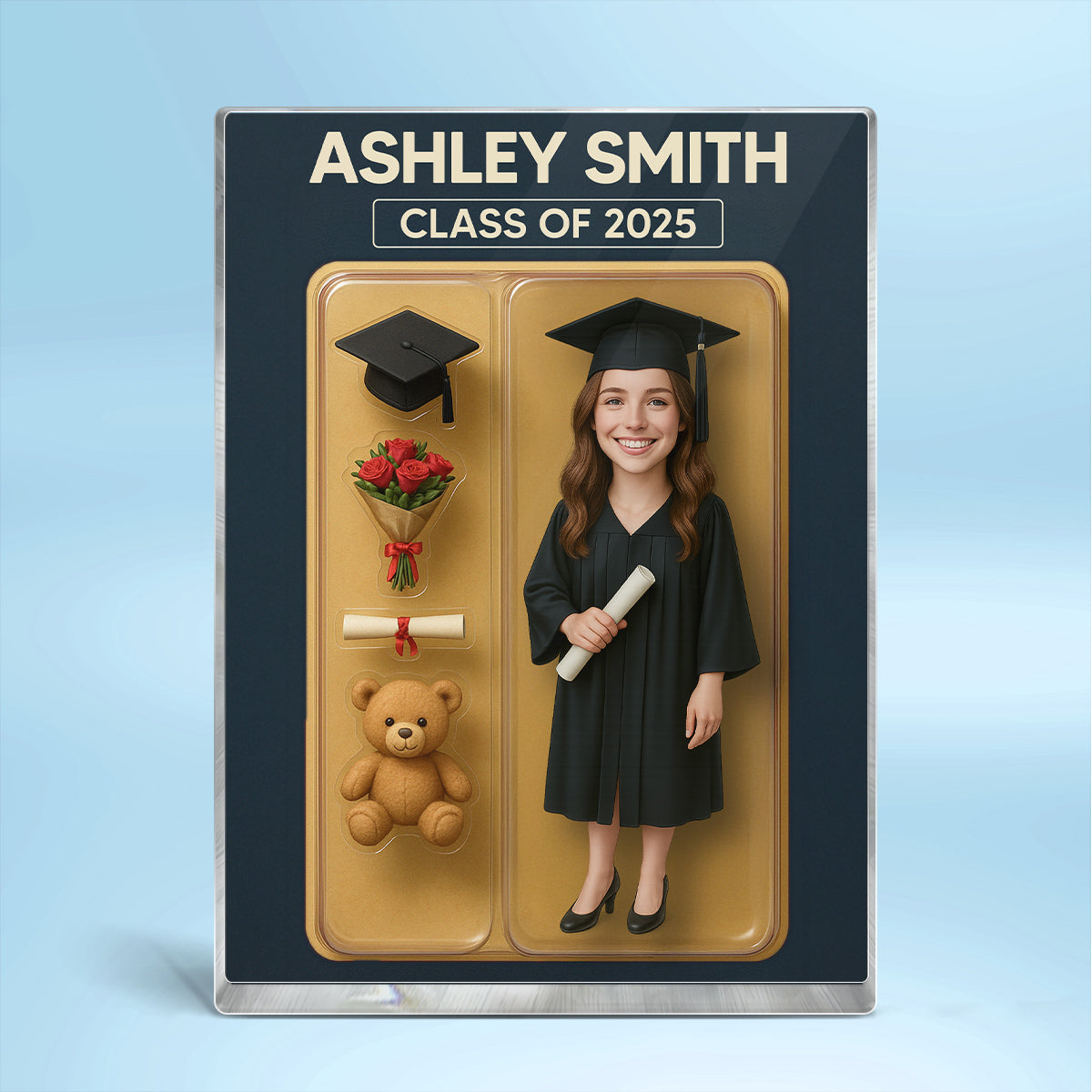 [FEMALE version ONLY] - 3D Effect Graduation Custom Figure - Personalized Acrylic Block Plaque