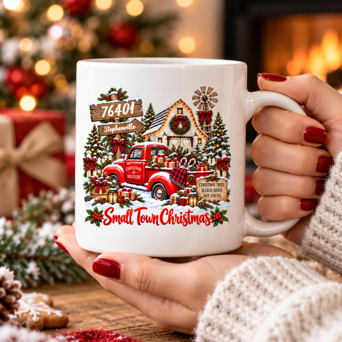 Custom Zip Code Small Town Christmas - Personalized Mug - Trendy Christmas Holiday Tee, Town Pride