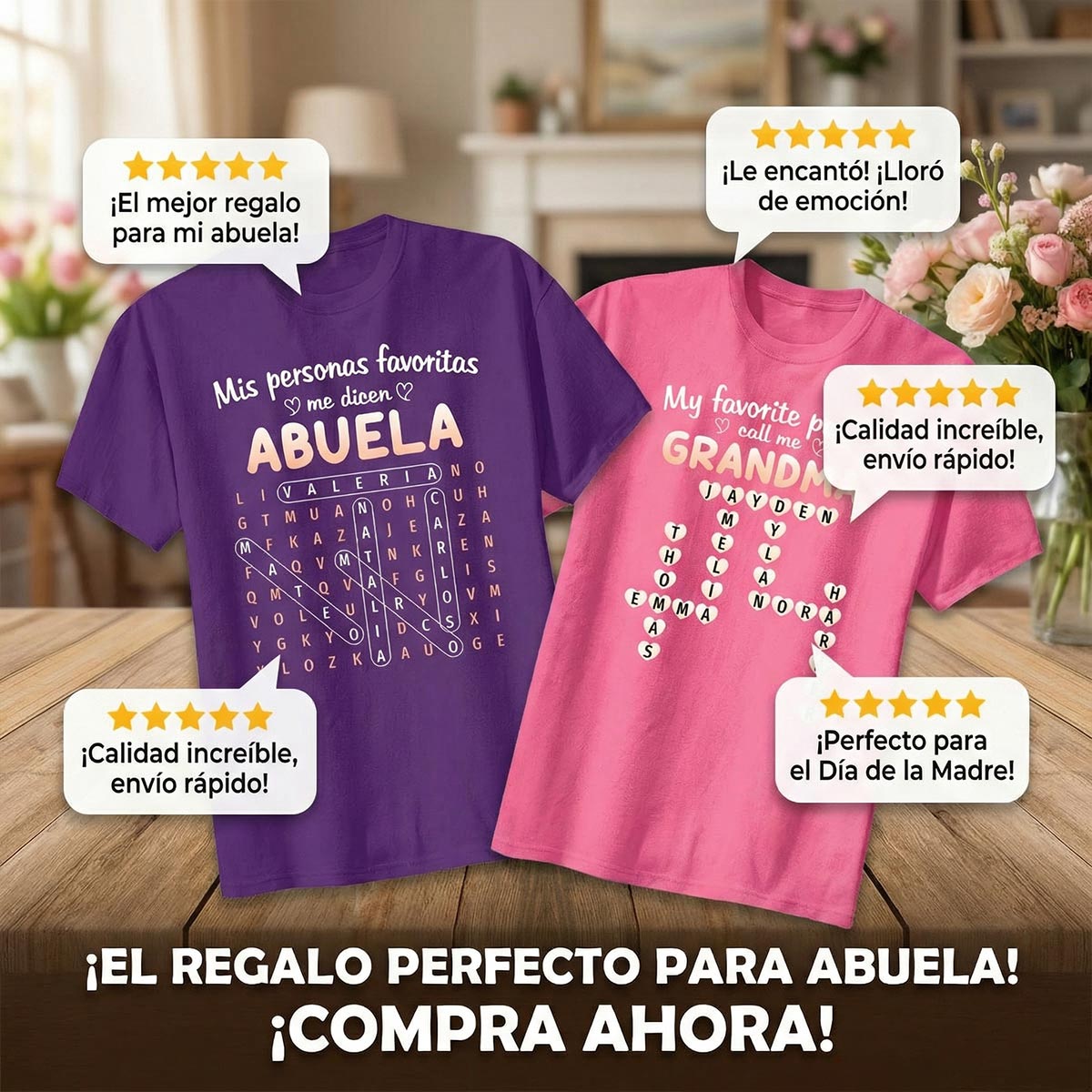 My Favorite People Call Me Abuela Word Search Puzzle - Personalized Shirt - Mother's Day Gift for Spanish Grandma