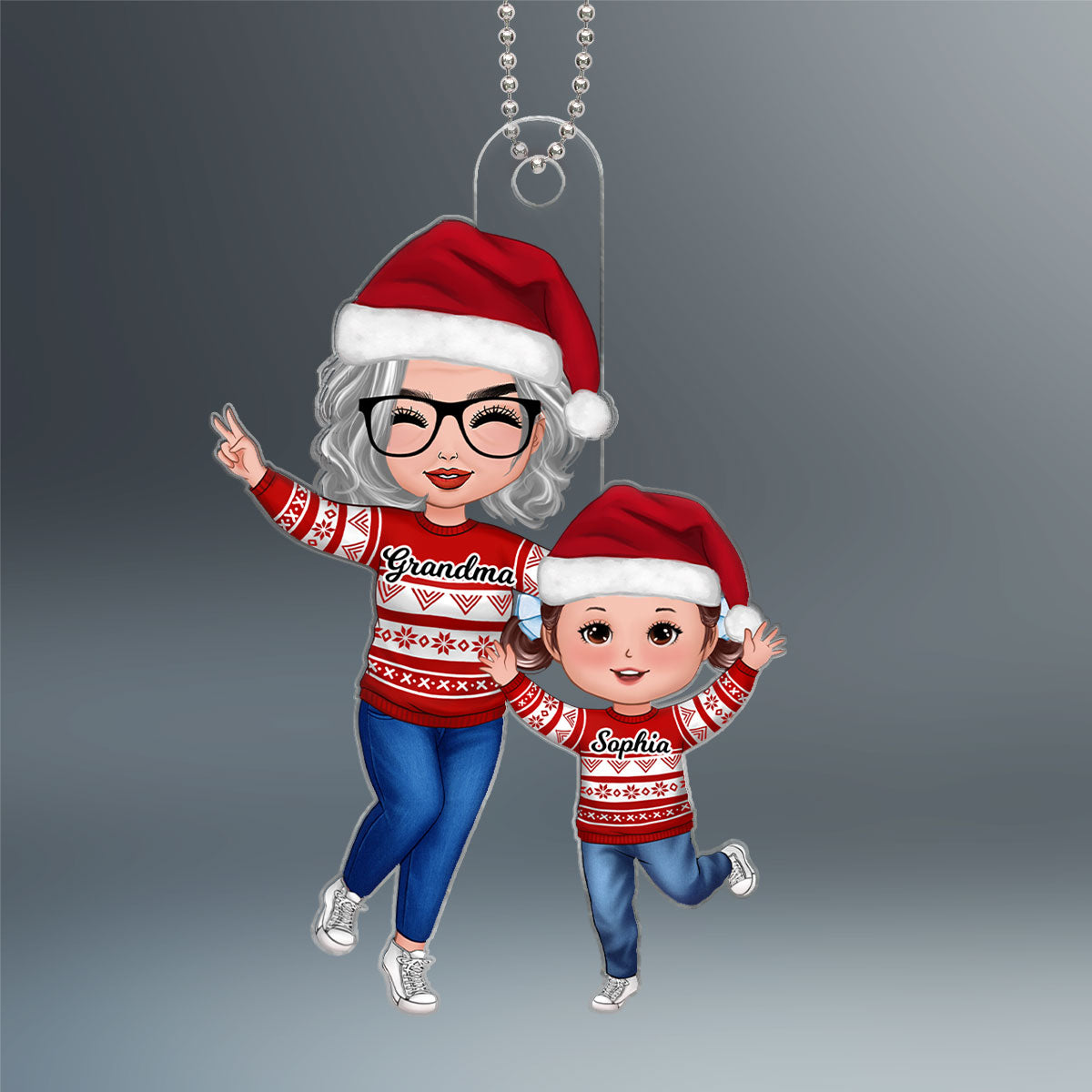 Happy Doll Grandma & Grandkid Christmas Gift For Granddaughter Grandson Personalized Acrylic Ornament