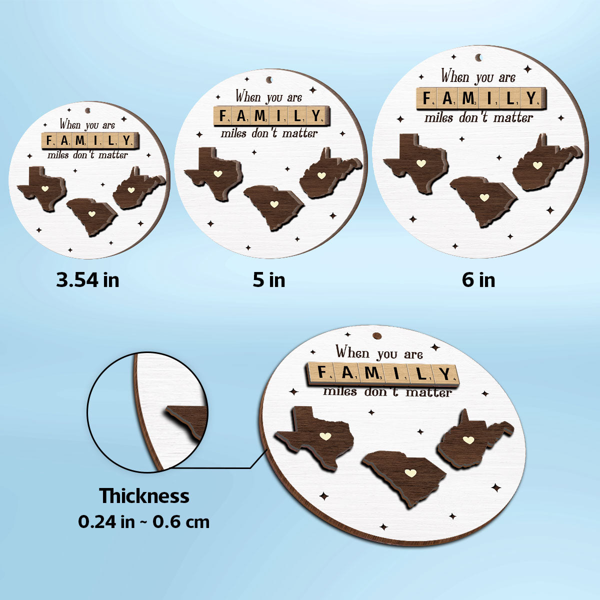 Long Distance Relationship Family Couple Siblings Besties State Map Personalized 2-Layer Wooden Ornament