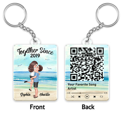 Couple Kissing Hugging On Beach Favorite Song Scannable QR Code Personalized Acrylic Keychain