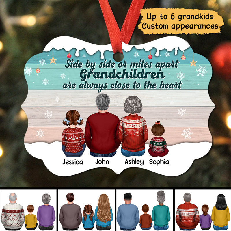Side By Side Grandkids Grandma Grandpa Personalized Christmas Ornament