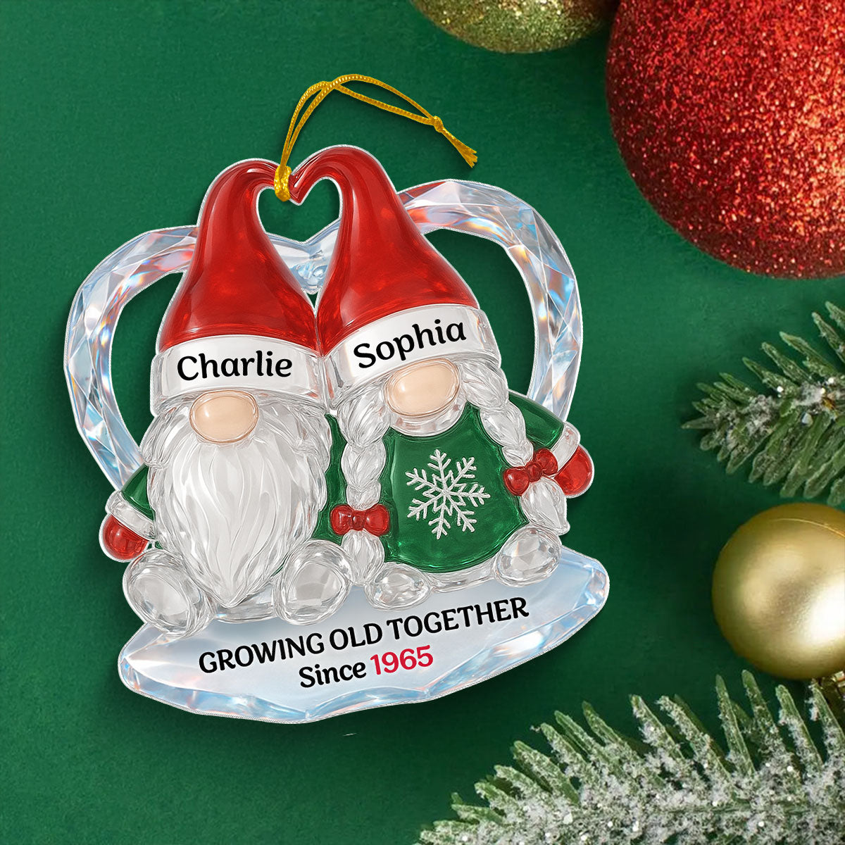 Christmas Gnomes Couple 3D Crystal Effect - Personalized Acrylic Ornament