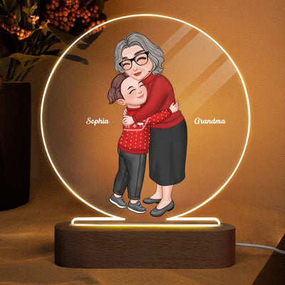 Grandma & Grandkid Hugging Christmas Gift For Granddaughter Grandson Personalized Circle Plaque LED Night Light