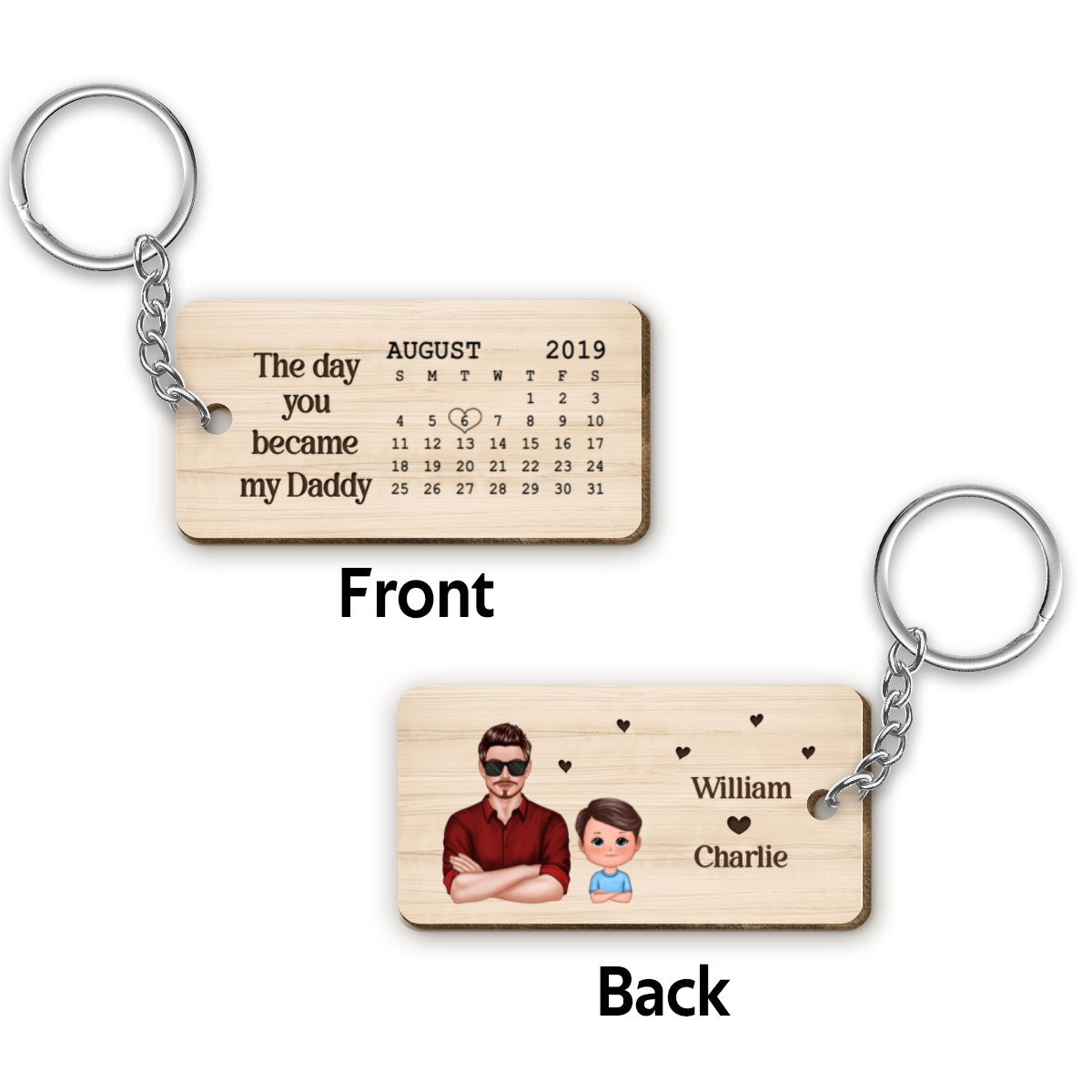 The Day You Became My Daddy Personalized Wooden Keychain