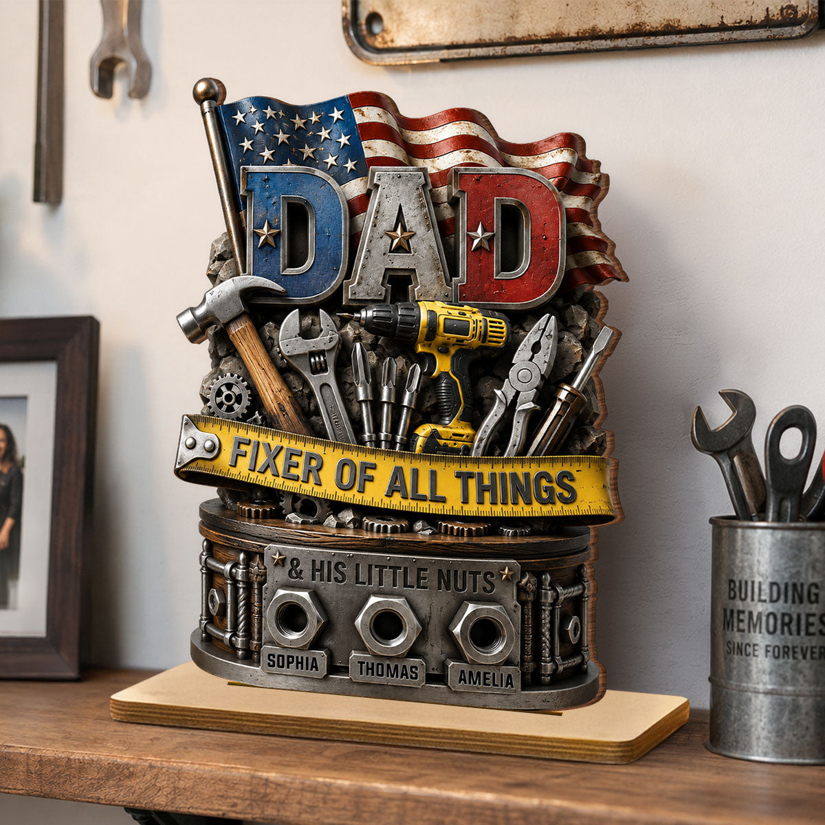 Dad Fixer of All Things Master Handyman- Personalized 2-Layered Wooden Plaque - Father's Day Gift for Dad, Husband