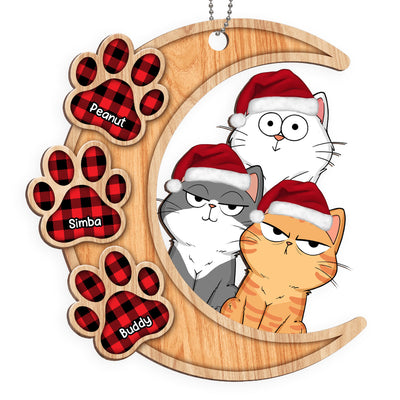 Cats On Moon Funny Cats Expressions Personalized Wooden Ornament