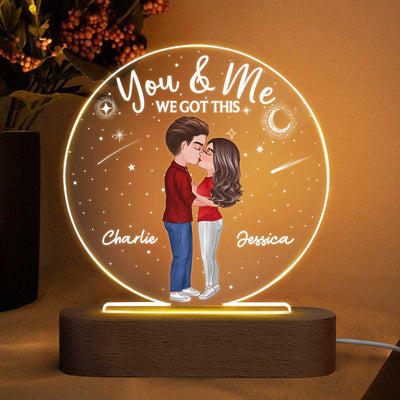Doll Couple Kissing Personalized Circle Acrylic Plaque With LED Night Light - Valentine‘s Day Gift - Anniversary Gift For Her - Gift For Him