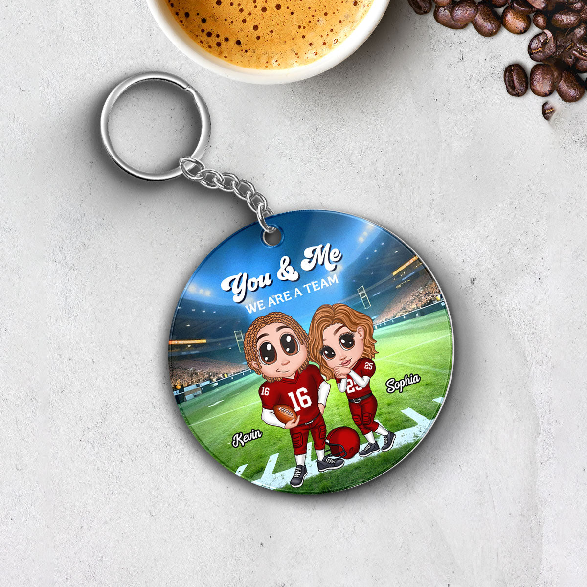 Always Your Biggest Fan American Football Couple Y2K Style Personalized Circle Acrylic Keychain