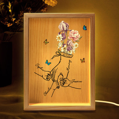 Holding Mom Grandma Hand Birth Month Flowers Personalized Frame Light Box