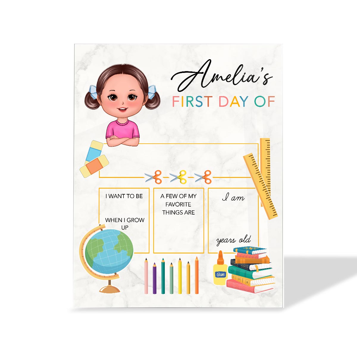 Cute Kid Personalized Reusable First Day of School Sign