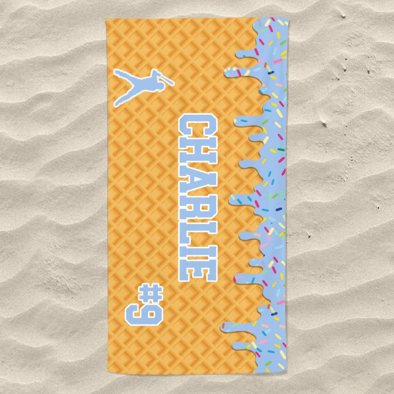 Personalized Ice Cream Drip Baseball Softball Beach Towel For Boys, Girl, Drip Beach Towel, Pool Towel Youth Baseball Gift