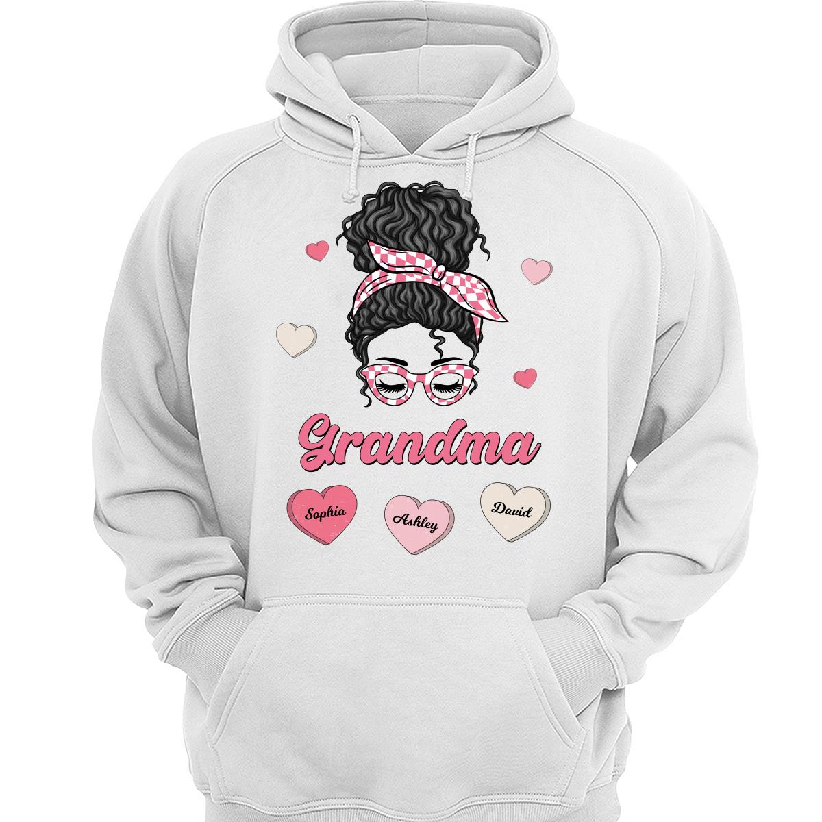Mom Grandma Pink & White Messy Bun Personalized Shirt