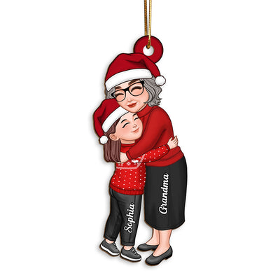 Grandma & Grandkid Hugging Christmas Gift For Granddaughter Grandson Personalized Wooden Ornament