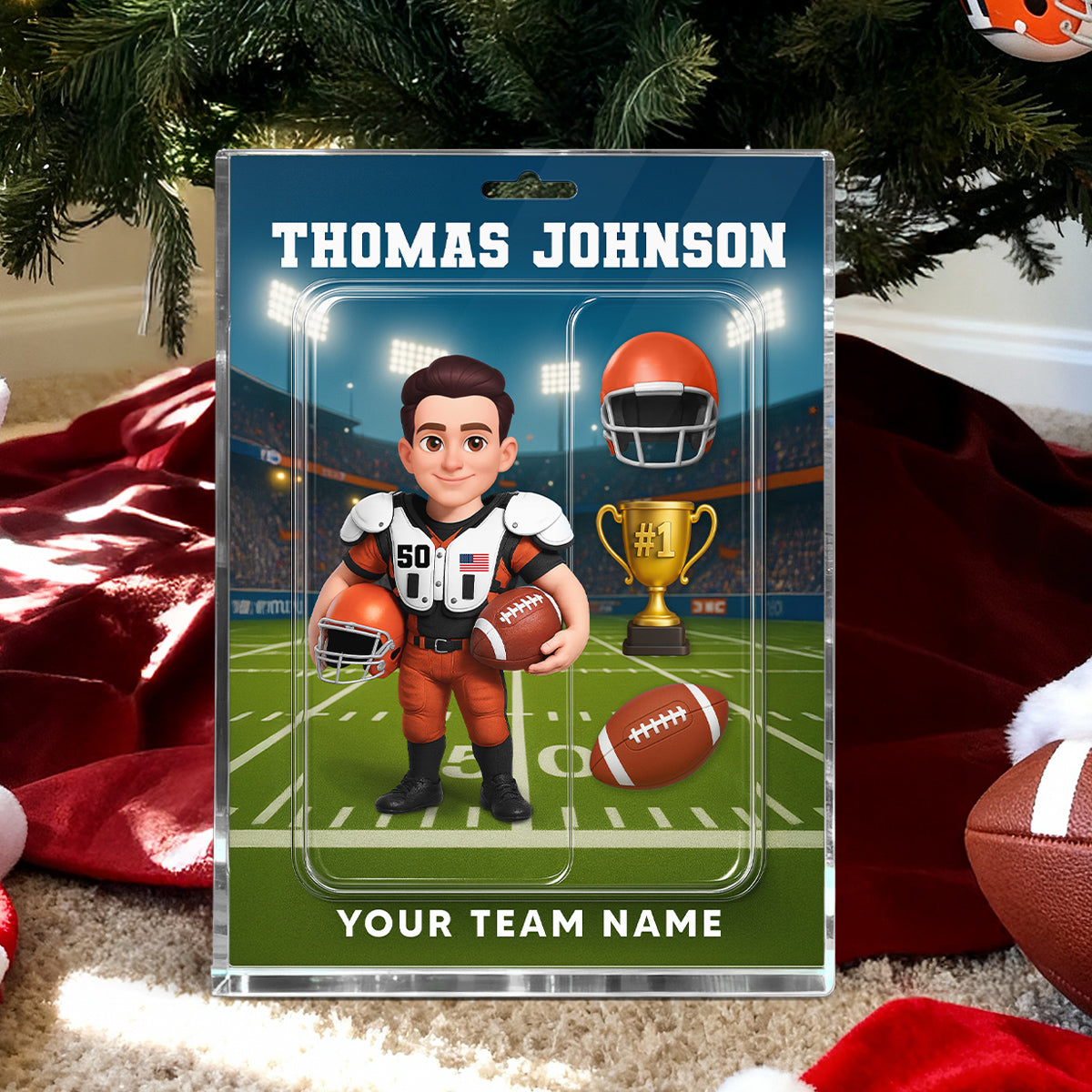 3D Effect Proud American Football Player Custom Figure Style - Personalized Acrylic Block Plaque - Christmas Gift For Soccer Players