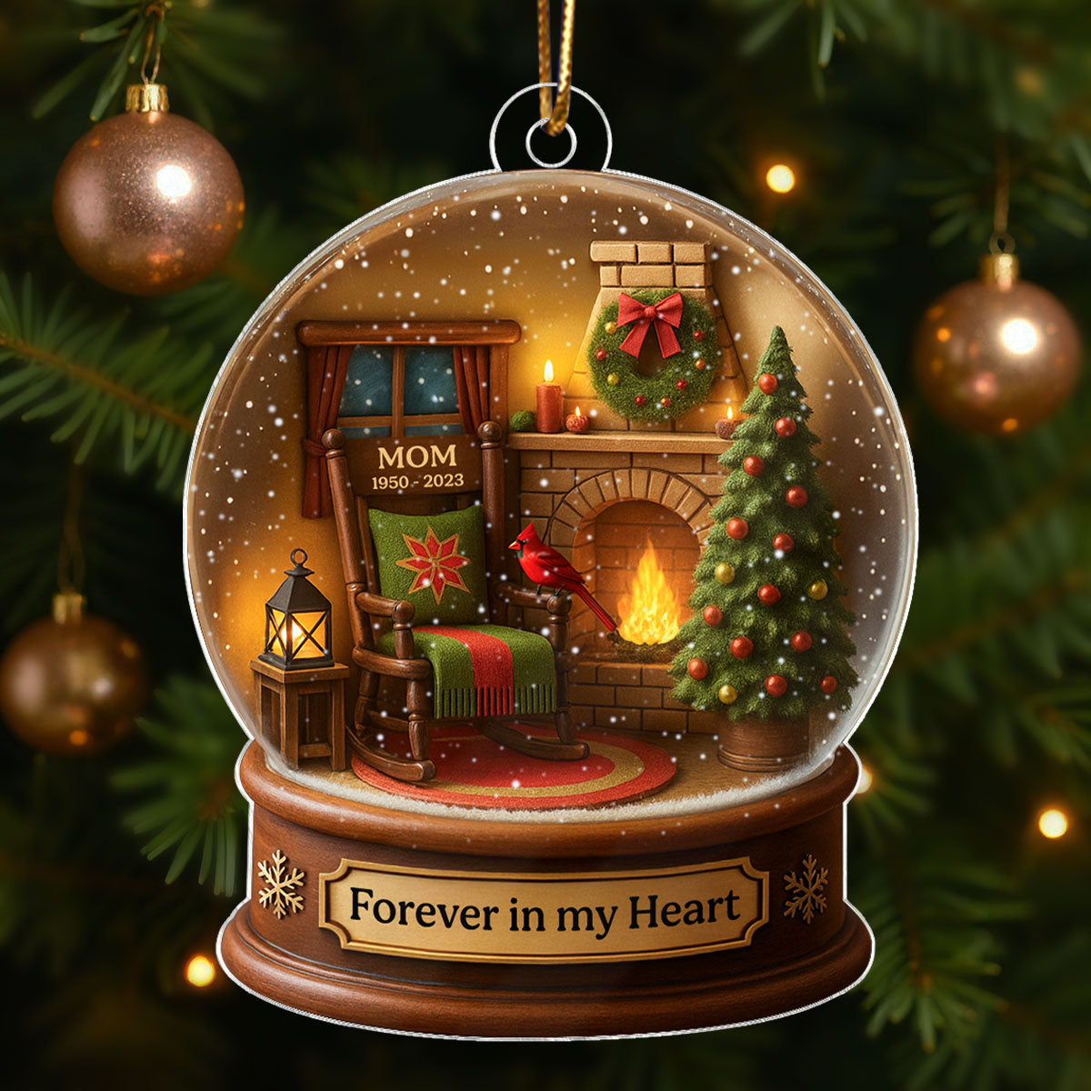 Christmas In Heaven Snow Globe 3D Effect Personalized Acrylic Ornament, Heartwarming Memorial Sympathy Gift