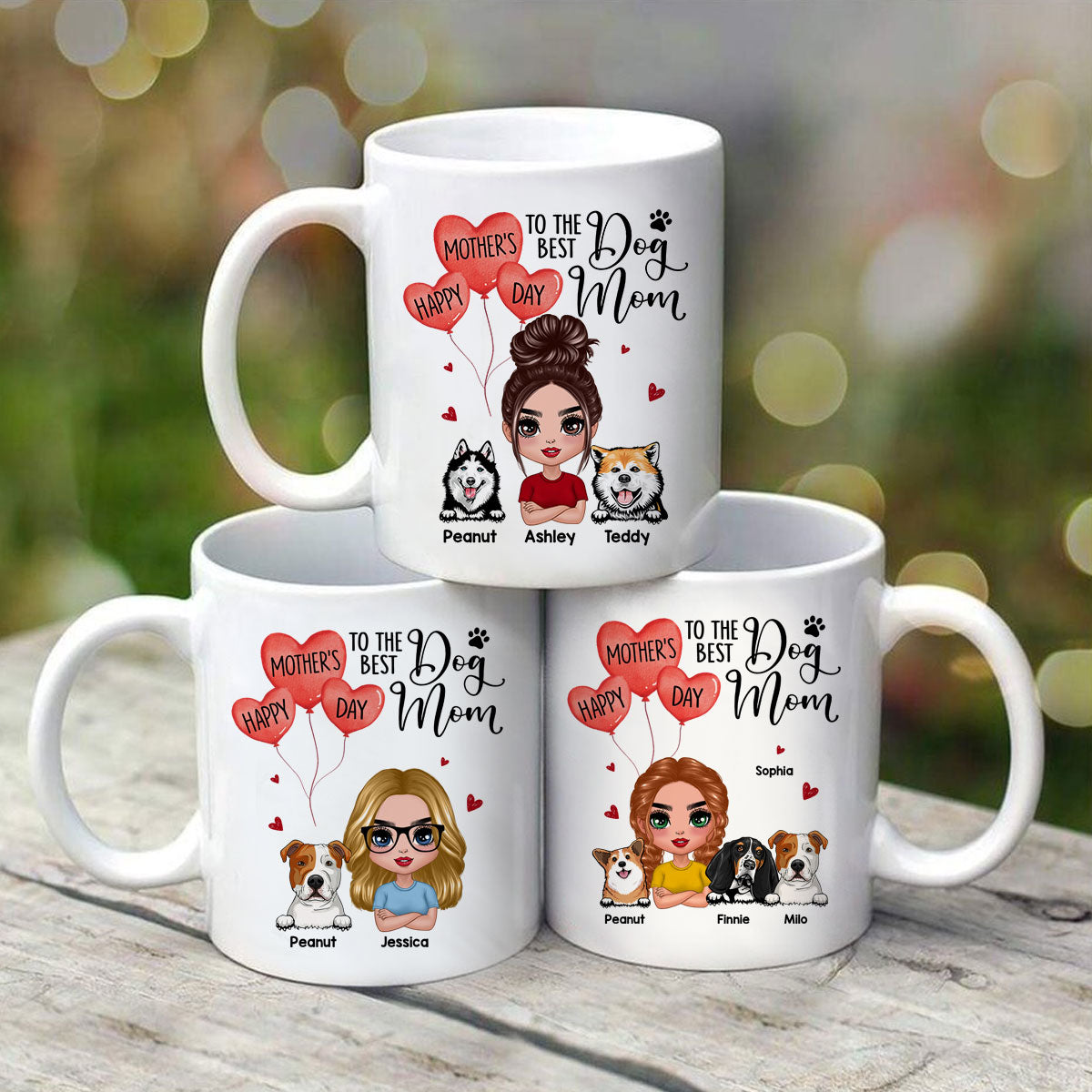 Happy Mother‘s Day To The Best Dog Mom Doll Woman & Peeking Dog Personalized Mug