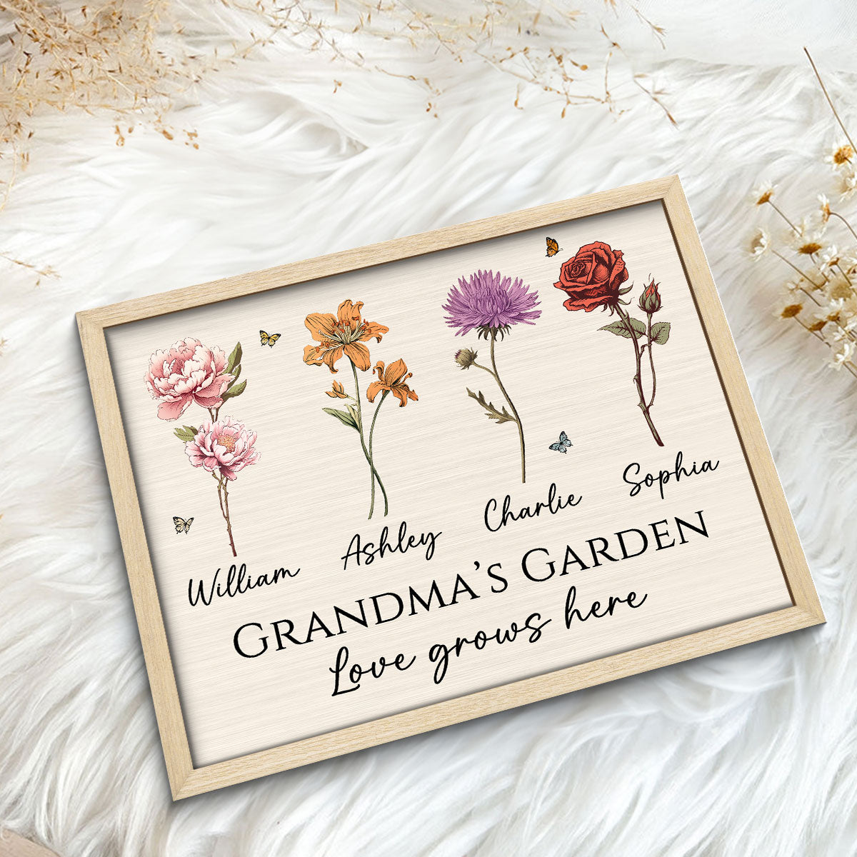 Vintage Birth Month Flowers Grandma Mom Garden Love Grows Here Mother‘s Day Gift Personalized 2-Layer Wooden Plaque