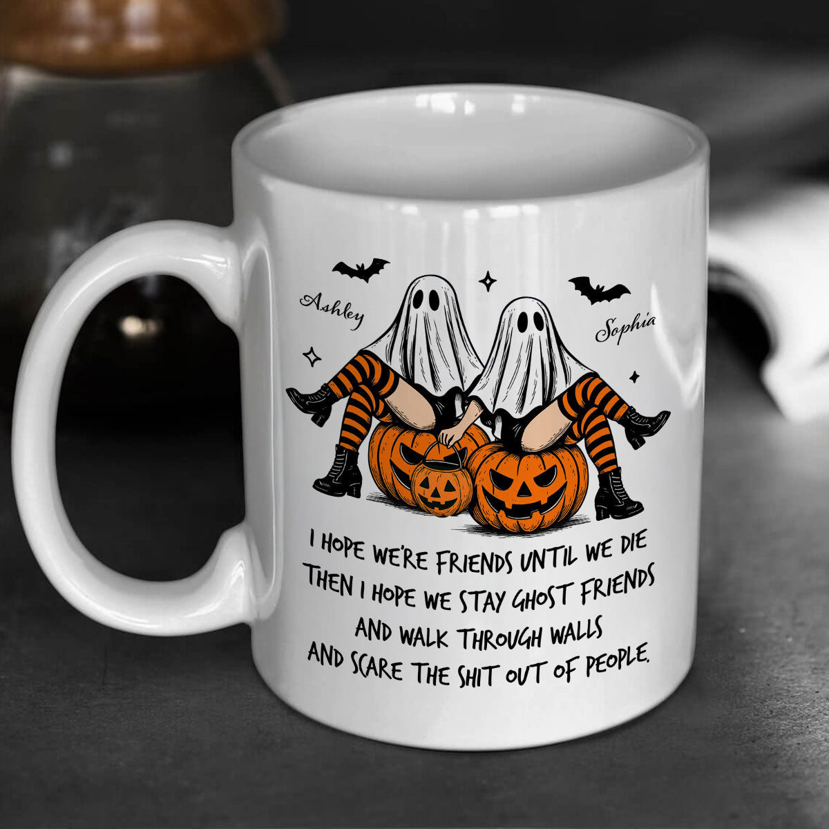 Ghost Girls We're Friends Until We Die Personalized Mug, Halloween Gift for Besties, Best Friends
