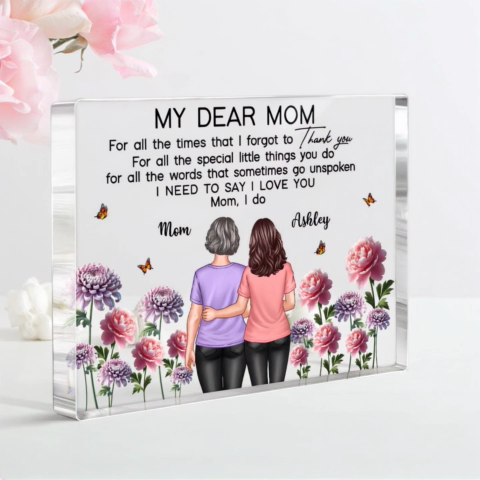 To My Mom Thank You I Love You Happy Mother's Day Birth Flower Personalized Acrylic Block Plaque