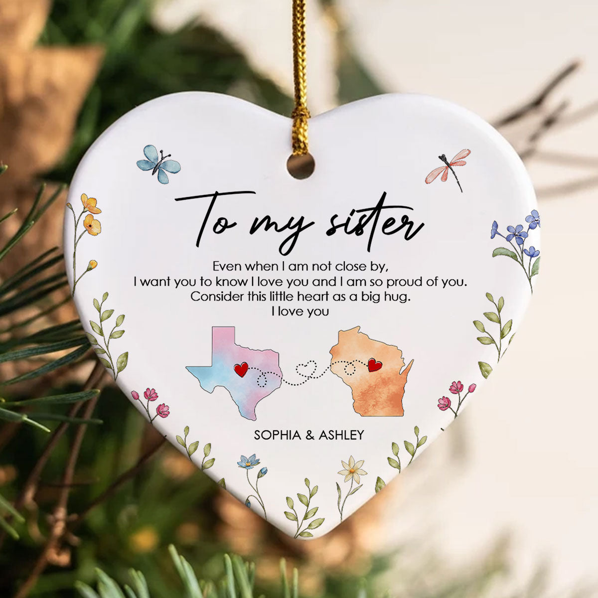 I'm So Proud Of You Sister Personalized Ceramic Ornament, Long Distance Togetherness Birthday Christmas Gift For Sisters, Siblings