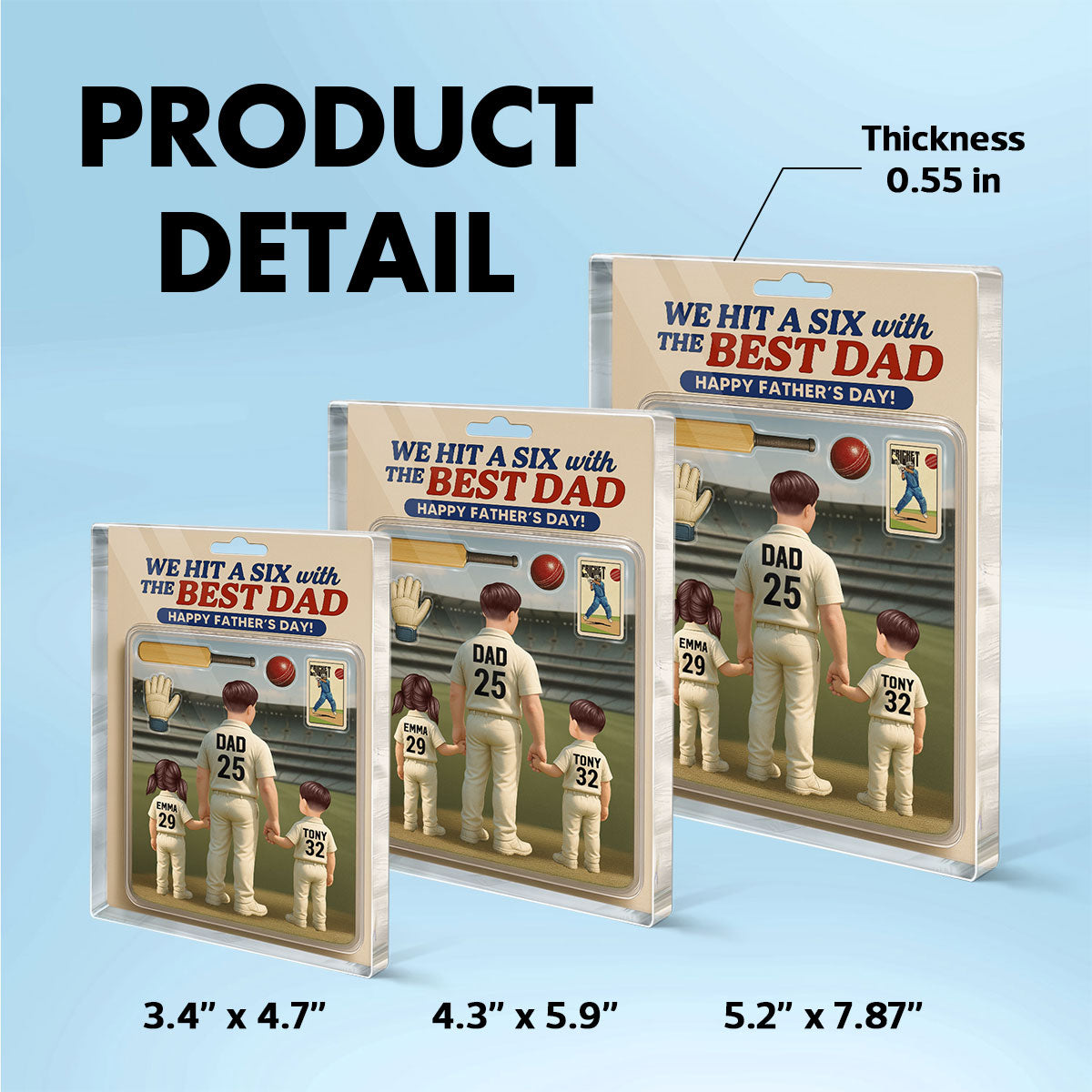 Hit A Six With The Best Dad Cricket Dad - Personalized Acrylic Block Plaque - Father's Day Gift