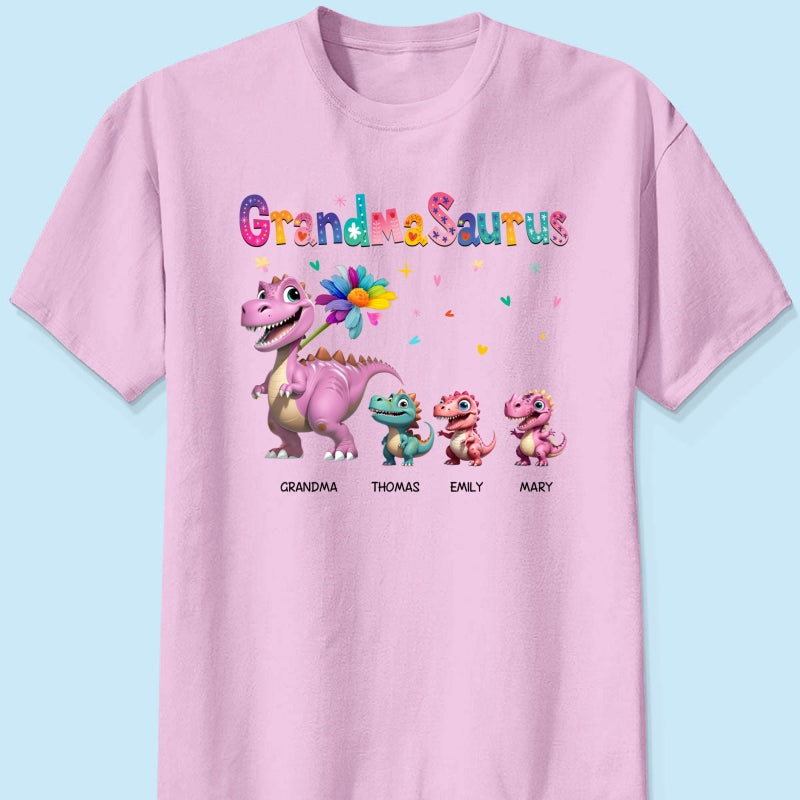 Grandmasaurus And Kids Colorful 3D Effect Dinosaurs - Personalized Shirt - Mother's Day Gift For Grandma