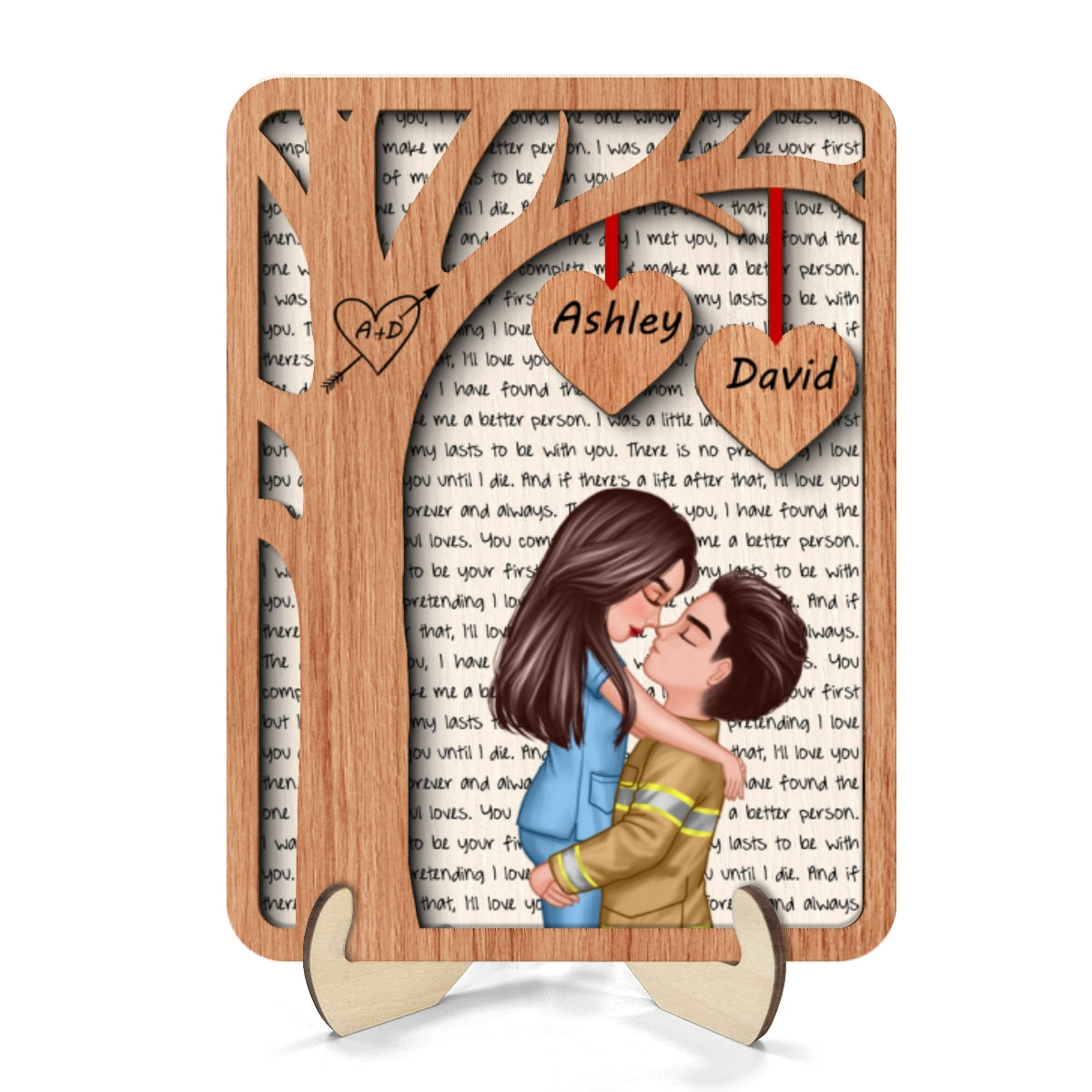 Couple Under Tree Love Valentine‘s Day Gifts by Occupation Gift For Her Gift For Him Firefighter, Nurse, Police Officer Personalized 2-Layer Wooden Plaque