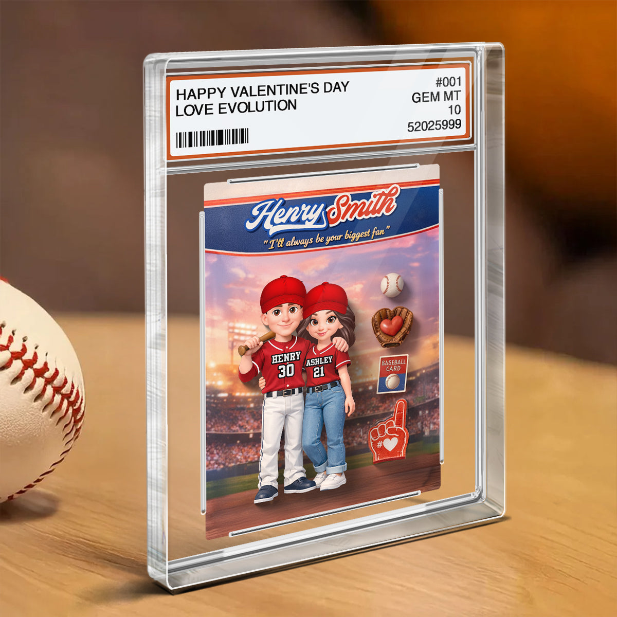 Happy Valentine's Day Baseball Couple Trading Card - Personalized Acrylic Block Plaque - Sentimental Gift for Him, for Her