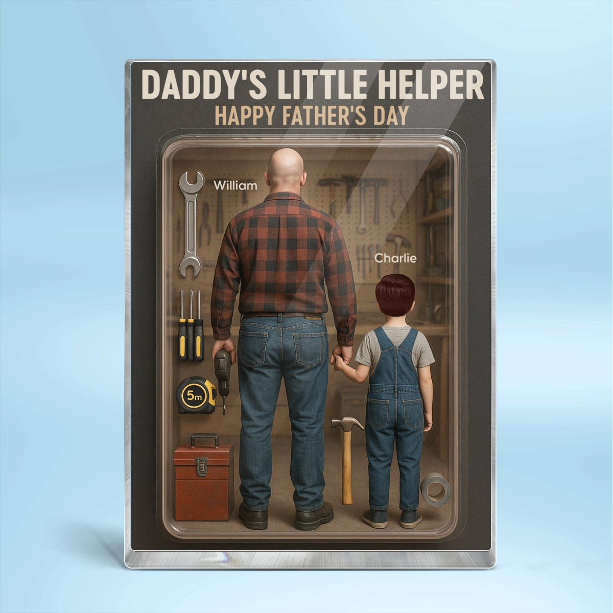 3D Effect Daddy's Little Helper Custom Figure Personalized Flat Rectangle Acrylic Block, Gift For Dad