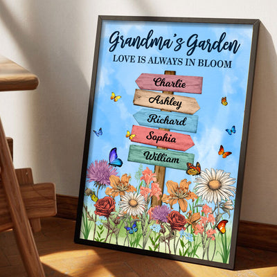 Grandma's Garden Birth Month Flowers Names Sign Personalized Poster