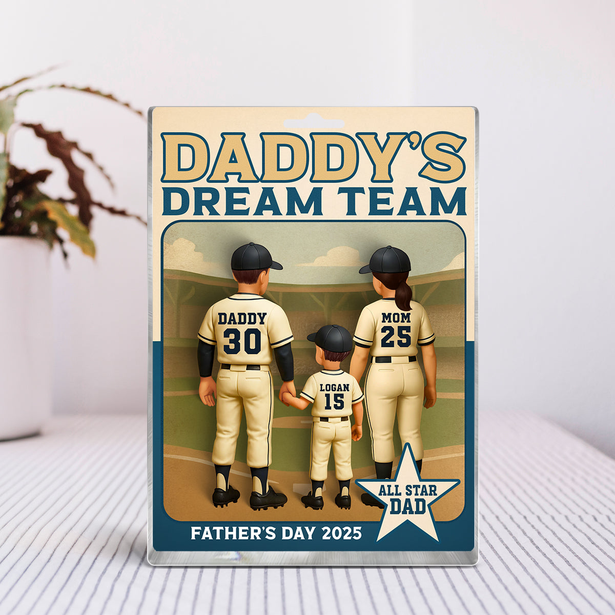Daddy's Dream Team Baseball Card Personalized Acrylic Block Plaque, Father's Day Gift for Baseball Dad