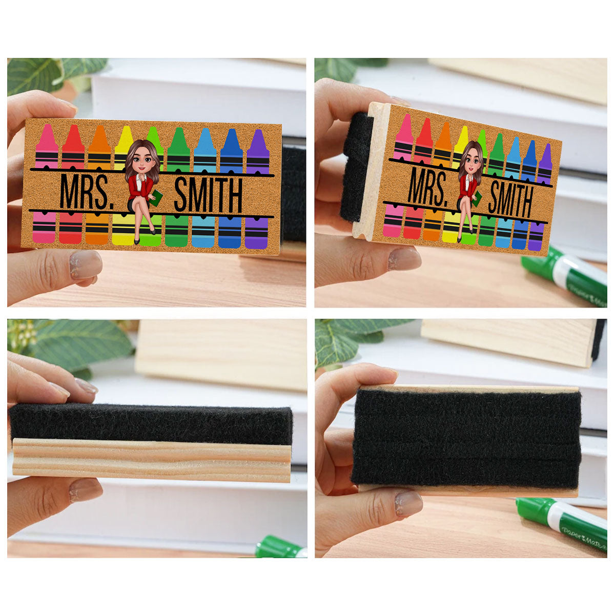 Teacher Sitting on Crayon Personalized Chalkboard/Whiteboard Eraser with Marker, Teacher Appreciation Gift, Back To School Gift
