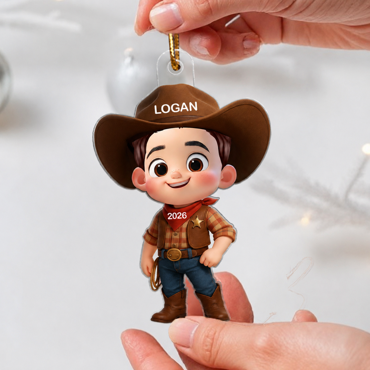 3D Effect Little Cowboy Christmas Personalized Acrylic Ornament