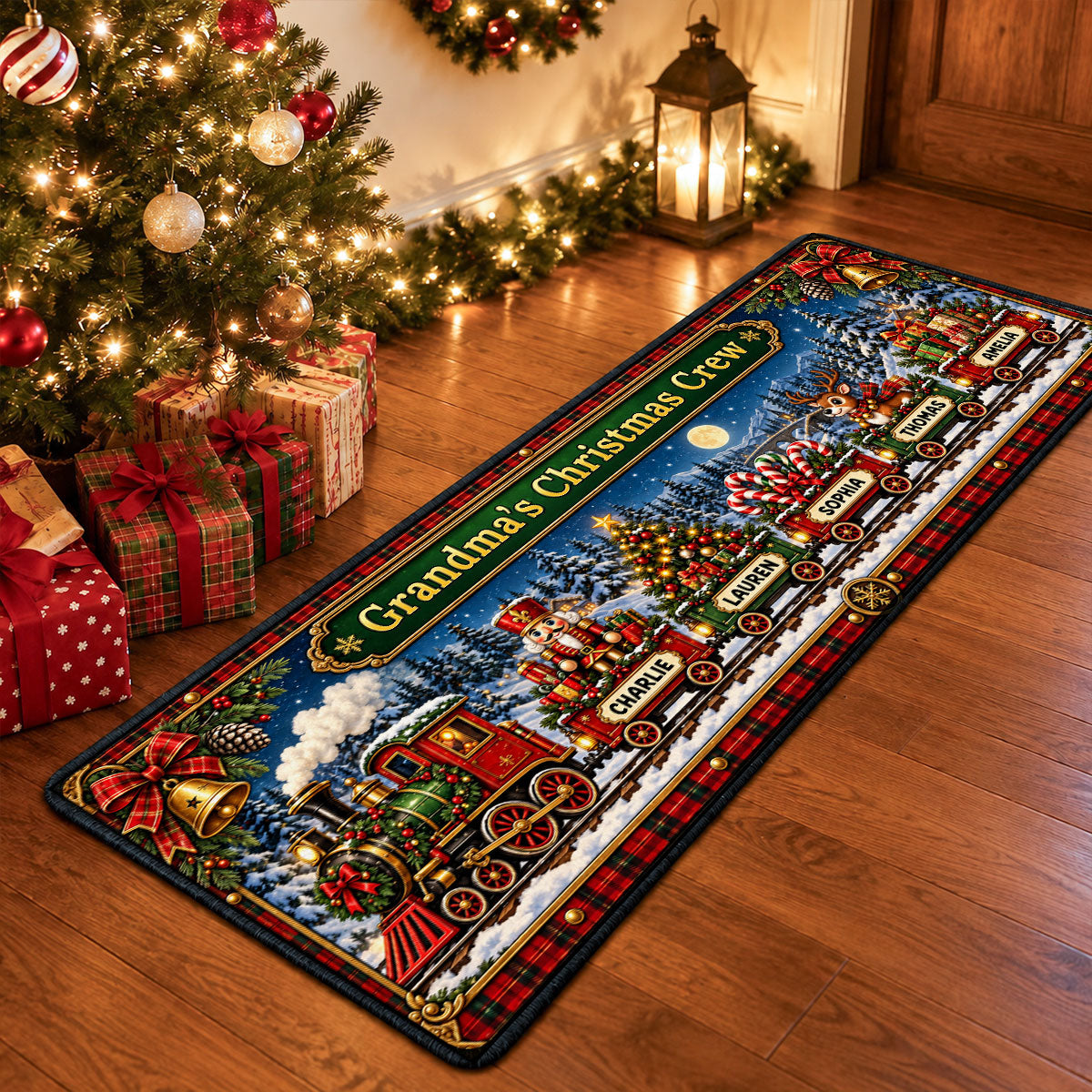 Grandma's Christmas Crew Train - Personalized Runner Rug - Festive Christmas Decor Gift for Grandma