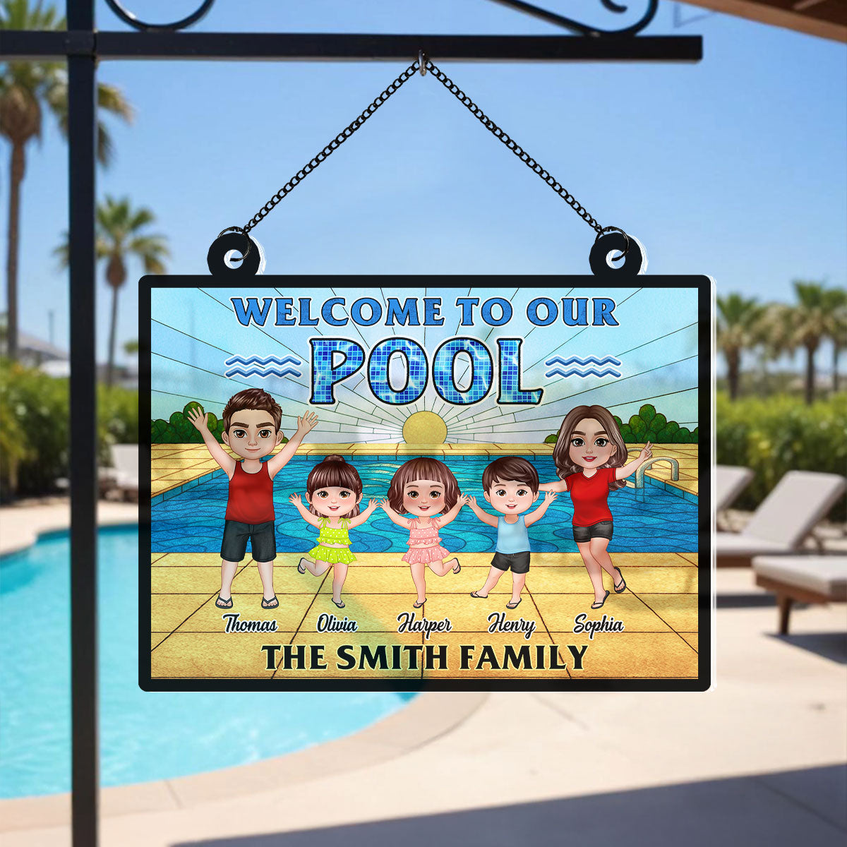Summer Welcome To Our Family Pool Personalized Suncatcher