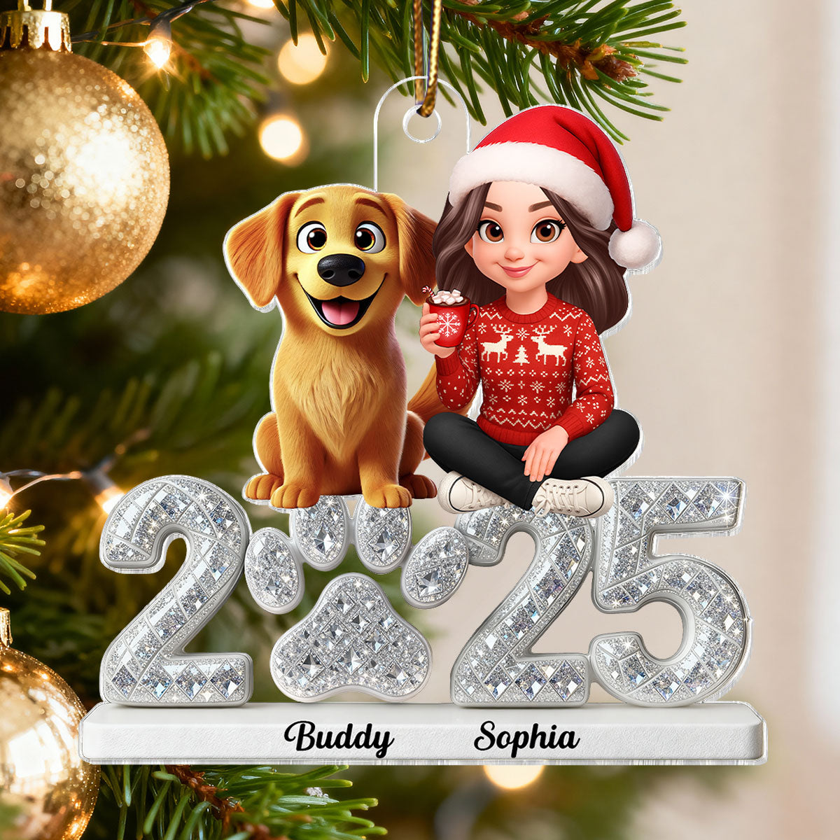 3D Shining Effect Christmas Dog Mom - Personalized Acrylic Ornament - Gift For Dog Lovers