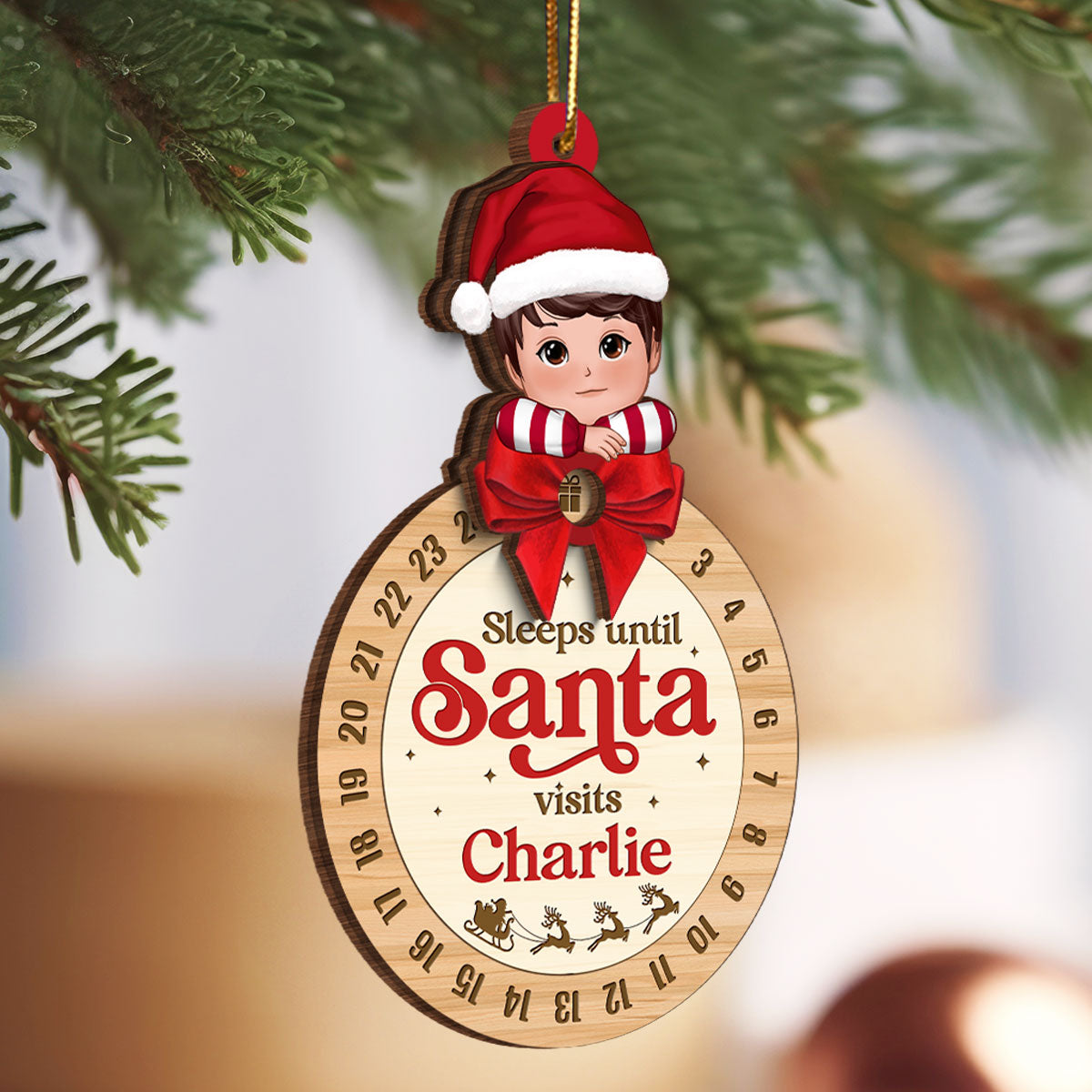 Sleeps Till Santa Visits Cute Doll Kid Personalized Countdown Ornament, Christmas Gift For Daughter Son Granddaughter Grandson