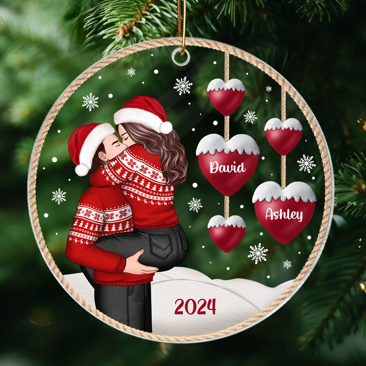 Couple Heartstring Hugging Kissing Personalized Acrylic Ornament, Christmas gift for him, for her