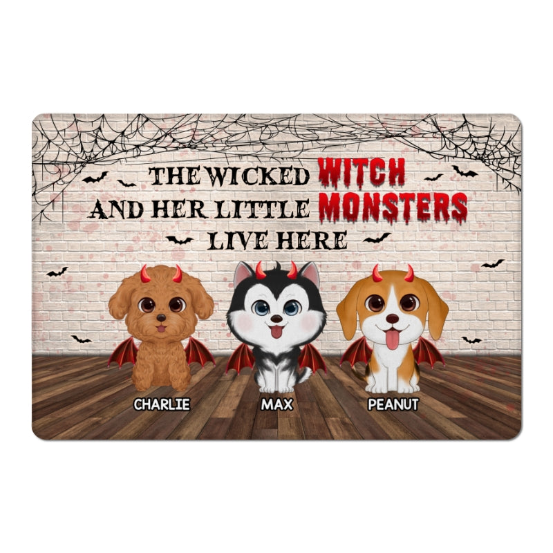 Halloween Brick Background Watercolor Cute Dogs Personalized Doormat