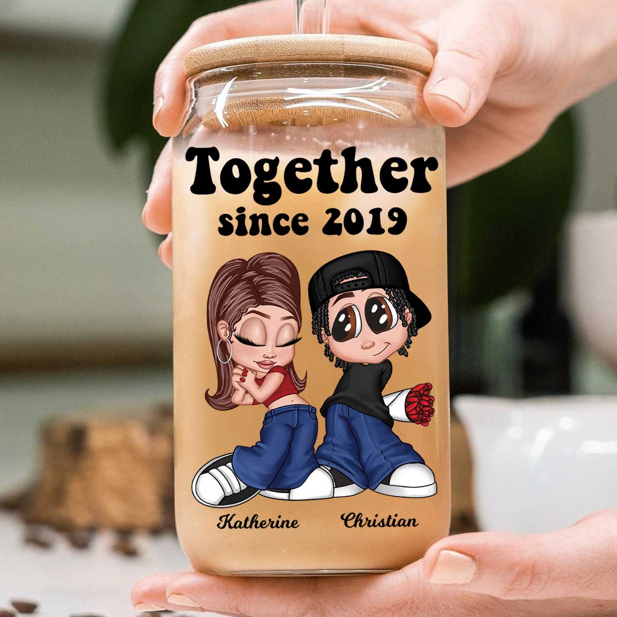 Y2K Couple Gift For Him For Her Personalized Clear Glass Can