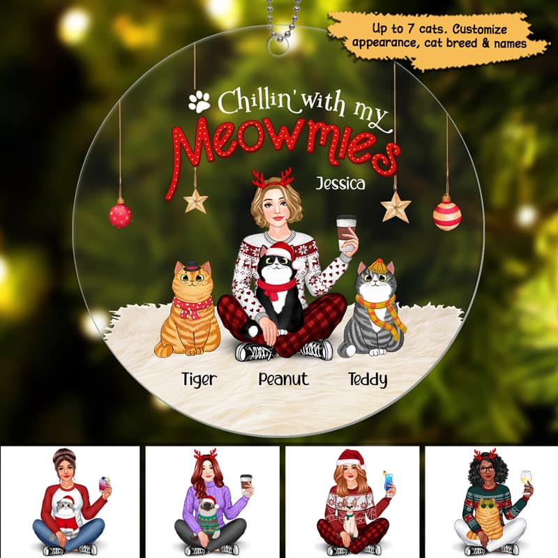 Cat Mom Pretty Girl Personalized Acrylic Ornament