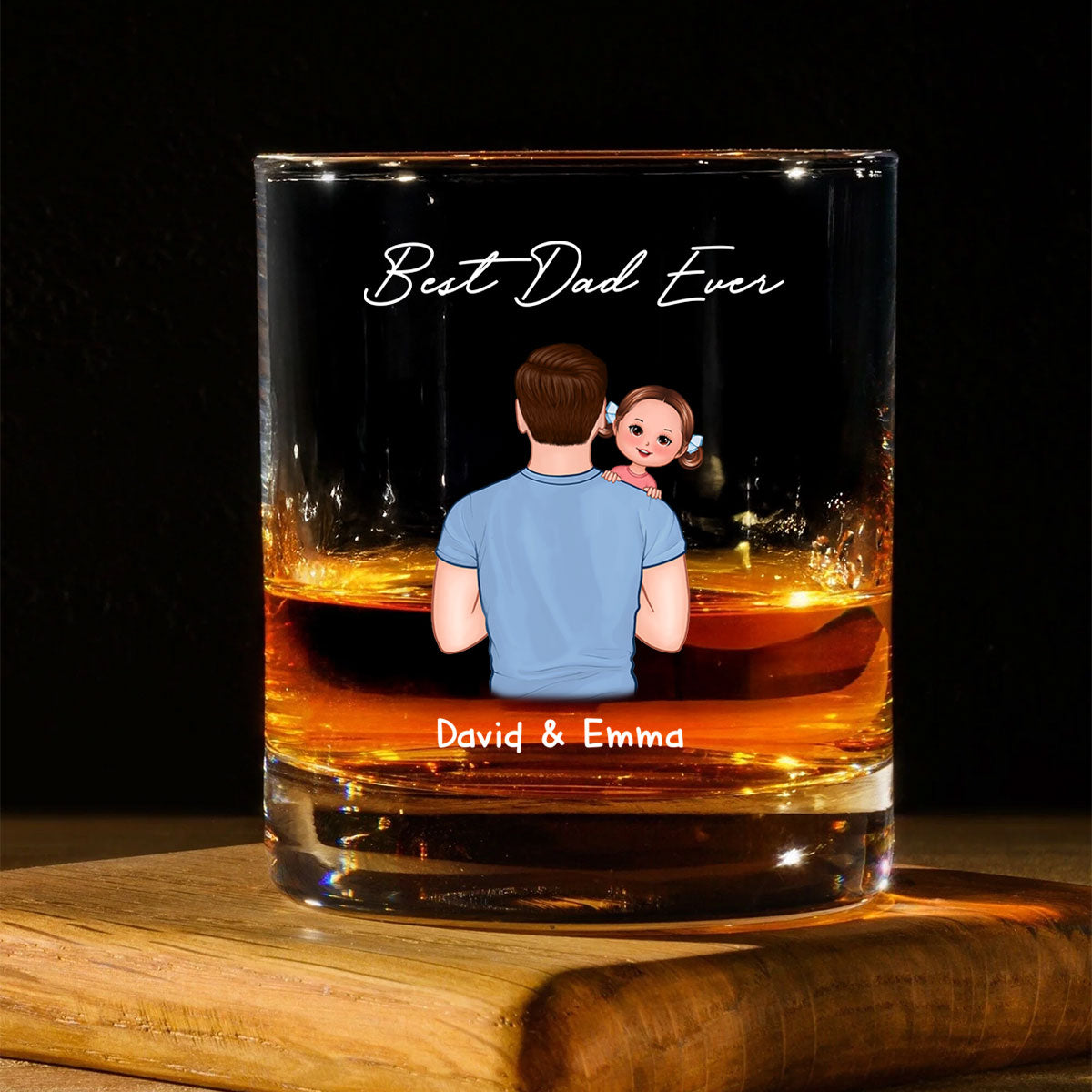 Dad Carrying Kids On Shoulder Personalized Wine Glass, Father's Day Gift For Dad, Husband