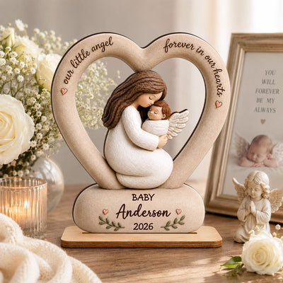 Our Little Angel Forever In Our Hearts - Personalized 2-Layered Wooden Plaque - Memorial Gift