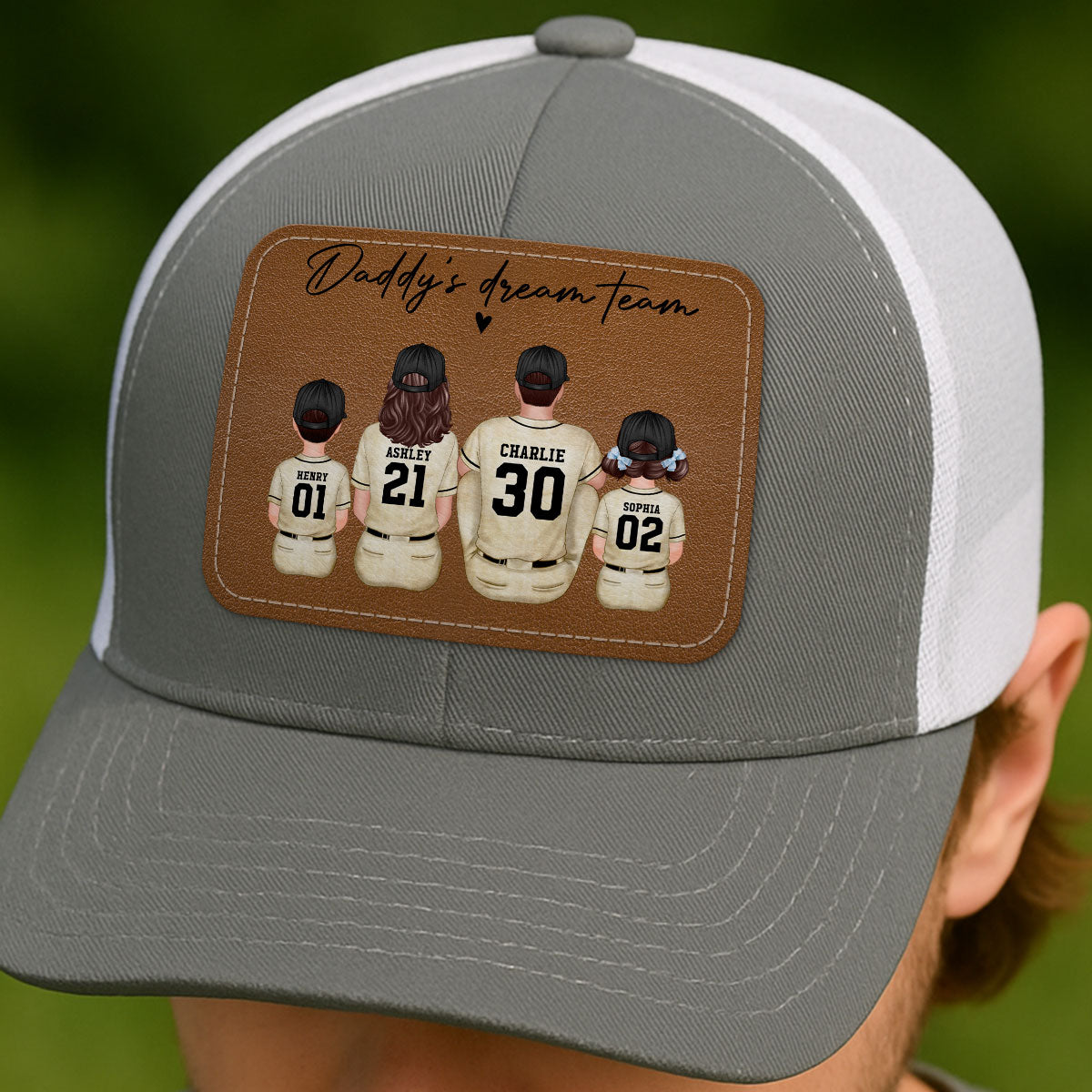 Retro Vintage Baseball Daddy's Dream Team Personalized Leather Patch Hat| Coolest Father's Day Gift For Dad, Husband