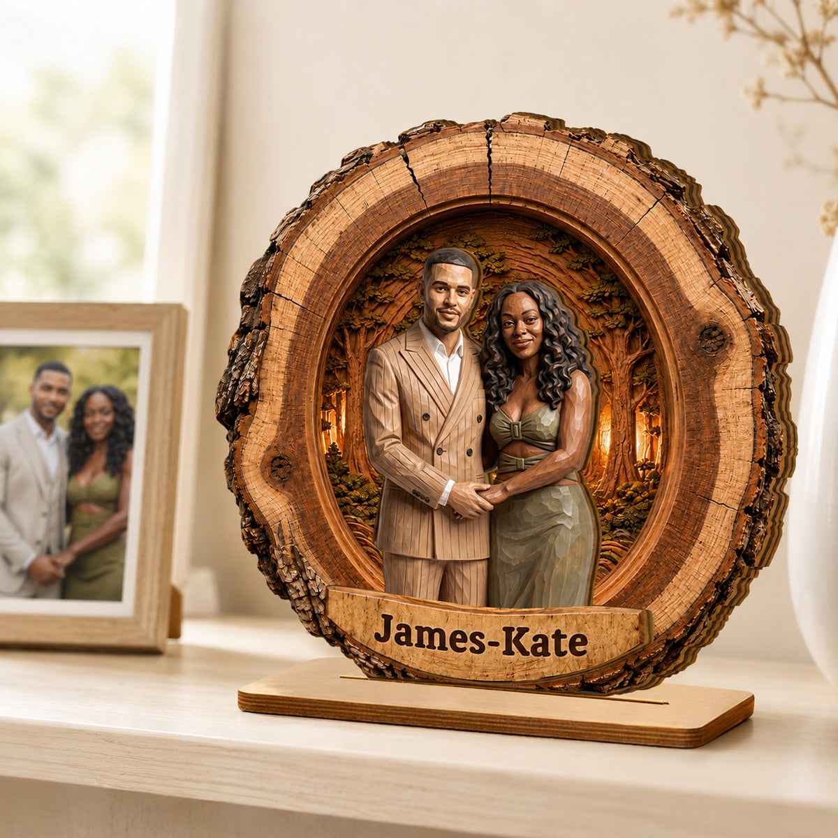 Custom Couple Photo Portrait - Personalized 2-Layered Wooden Plaque - Heartfelt Anniversary Gift for Her, for Him